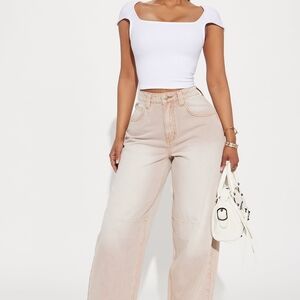 Fashion Nova Pink Beige Wide-Leg Jeans